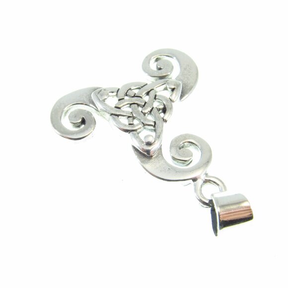 Solid 925 Sterling Silver Celtic Trinity Knot Pendant - Triple Spiral Amulet - Picture 9 of 10